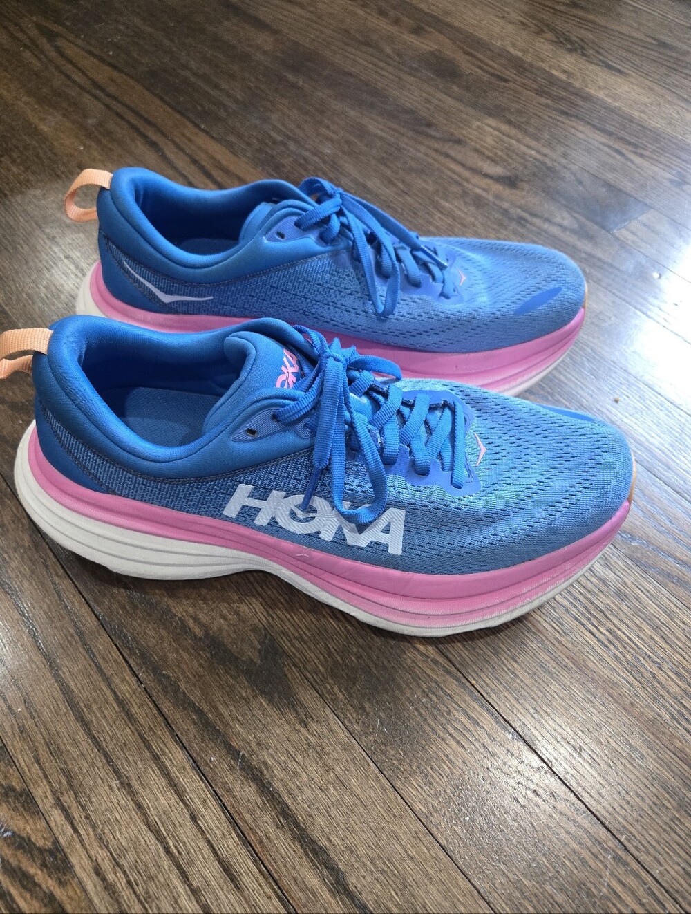 Hoka Bondi 8 Coastal Sky All Aboard pink blue Running Shoe Size 9.5B